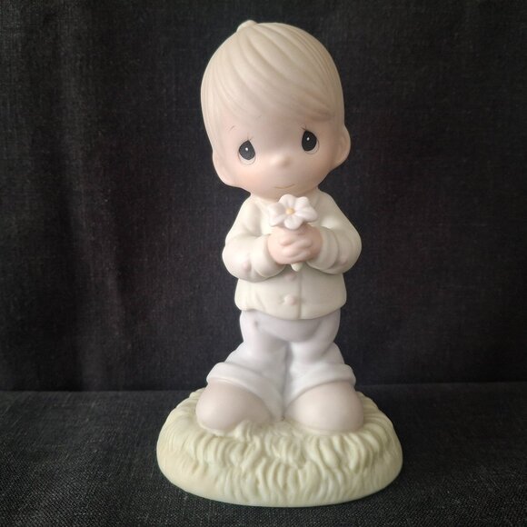 Enesco Precious Moments 1987 109975 Mommy I Love You Figurine, Boy Holds Flower - Picture 1 of 5